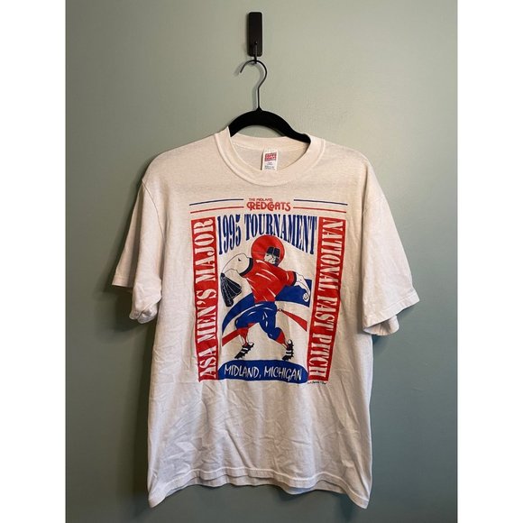 Vintage Midland Michigan Redcats ASA Single Stitch Softball T-Shirt Size L - Picture 1 of 4